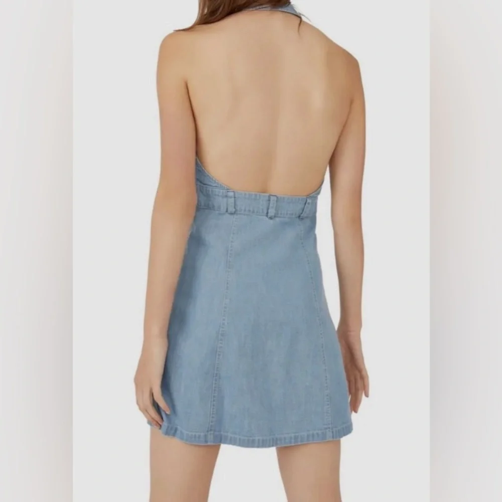 Free People Women's Blue Sami Denim Collared Halter Mini Dress Size S - Picture 4 of 6